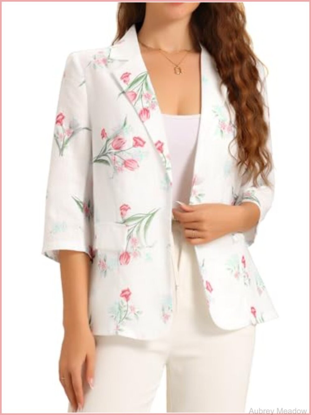 Floral 3/4 Sleeve Lightweight Semi Sheer Casual Office Blazer